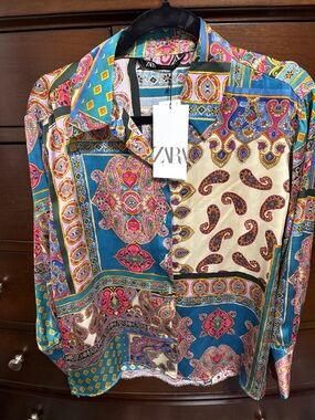 Zara Multicolor Paisley Patchwork Button-Down Shirt